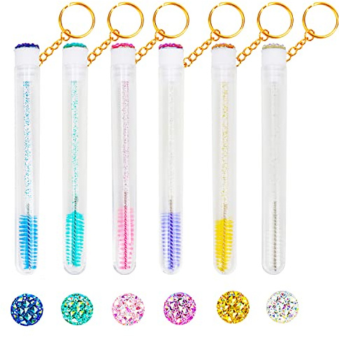 24 Set Mascara Wand Tube Diamond Keychain Mascara Brushes Eyelash Spoolies
