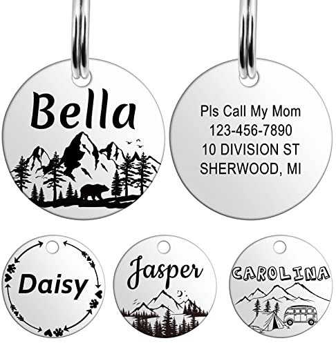 YEHANTI Hundemarke mit Gravur, Dog Tag Personalisiert mit Name, Telefonnummer und Verschiedene Muster Graviert für Hunde Katzen, Rund Edelstahl Adressanhänger Marke für Hundehalsband (Klein, Silber)