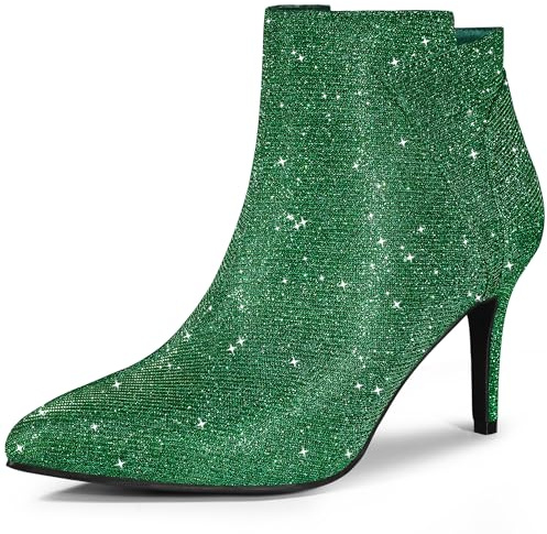 Allegra K Women Glitter Pointed Toe Zipper Stiletto Heel Ankle Boots | Pointy toe. Flattering style. 3 1/3 inch heel. Zipper closure.