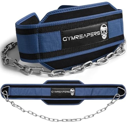 Gymreapers Dip Belt With Chain For Weightlifting, Pull Ups, Dips - Heavy Duty Steel Chain For Added Weight Training (Navy)