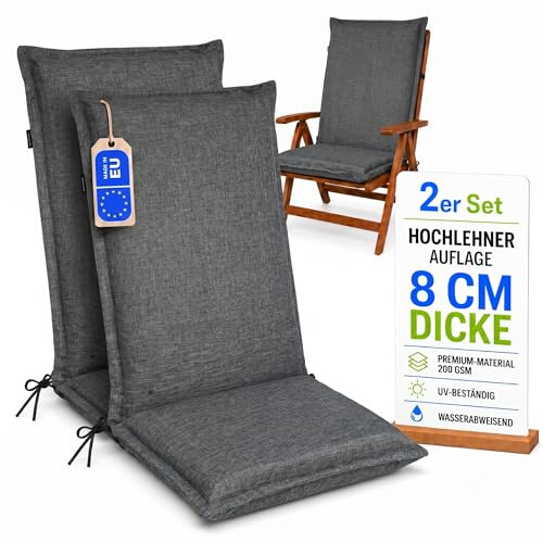 Pillows24 Hochlehner Auflagen 2er Set 120x50x8cm, Wasserabweisend & UV-fest