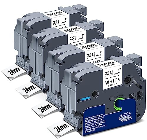 4x XemaX Kompatibel Schriftband Ersatz für Brother P-touch Bänder 24mm TZe-251 TZe 1'' Etikettenband für Brother Beschriftungsgerät PT-P710BT D600VP P700 P750W 2430 E500 CUBE PLUS, Schwarz auf Weiß