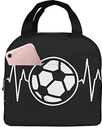 XVBCDFG Bolsa de almuerzo I Love Soccer para oficina al aire libre, papel de aluminio portátil, aislamiento grueso y bolsa Bento para mantener fresco