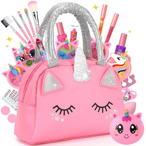 Aureyung Kinderschminke Set Mädchen Spielzeug, Einhorn Schminkkoffer, Waschbar Kinder Schminkset , Weihnachts Geburtstags Geschenke für Mädchen 3 4 5 6 7 8 9 10 Jahre