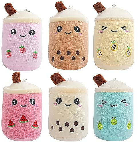 6er Pack Bubble Tea Anhänger, Bubble Tea Kuscheltier mit Schlüsselanhänger, Bubble Tea Plüschtier für Party Geschenke Klassenzimmer und Geschenke Kindergeschenk