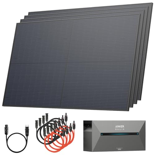 Solarway® All In One Balkonkraftwerk mit Speicher 2000W komplett Steckdose - 1,6 kWh Anker SOLIX 2 PRO Speicher - Solaranlage Komplettset - 500W bifaziale Solarmodule & Anker Speicher & Zubehör