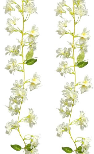 douyif Blumengirlande Deko Blumenrebe 180cm Künstliche Blumenranke Frühling Kunstblumen Vine Girlande Künstliche Blumen Efeu Girlande für Hochzeit Garten Ostern Valentine 2Pcs (weiß)