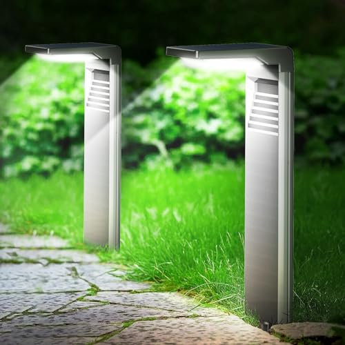 Boadw LED Solarlampen für Außen Solarleuchten mit 2 Modi Hell, Naturweiß Solar Wegbeleuchtung IP64 Wasserdicht für Außen, Hinterhöfe, Gärten, Rasen Beleuchtung 2 Stück
