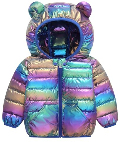Amur Leopard Giacca Trapuntata Bambini e Ragazze Piumino Leggero con Cappuccio Cappotto Bimba Antivento Caldo, Colore Blu, 120/5-6 Anni