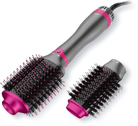 KinseiBeauty Seche Cheveux Brosse, Brosse Soufflante 4 en 1, 1200W Brosse Chauffante Brushing, Salon One-Step Brosse Cheveux Chauffante, Brosse Lissante Chauffante,Têtes de brosse remplaçables