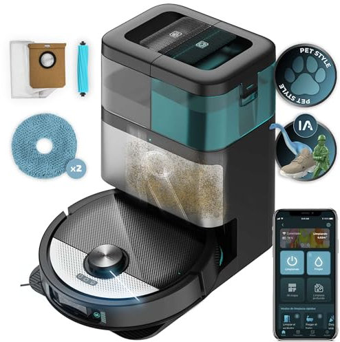 Cecotec Robot Aspirador y Friegasuelos Conga 16090 AI SpinArm Home&Wash. 8000Pa, App, Navegación Láser, Base Autovaciado con Tanques de Polvo y Agua, Limpieza-Secado de Mopas, Cepillo Silicona