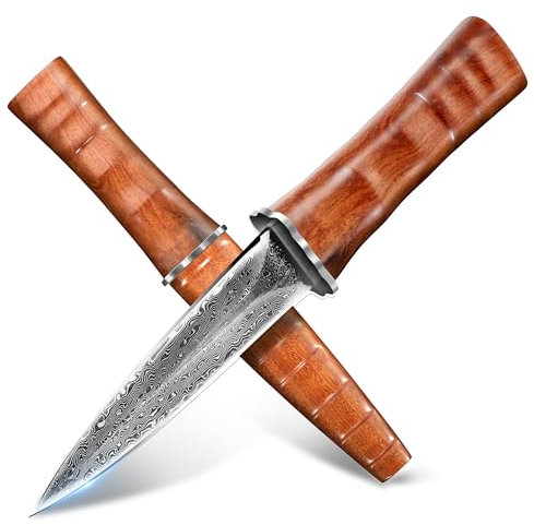 TIVOLI Damaszener Jagdmesser,Damaszener Stahl Adventure Outdoor Survival Messer, Zweischneidiges Dolchmesser, Geeignet für die Jagd, Dschungel Abenteuer, Camping, Senden Exquisite Geschenk-Box