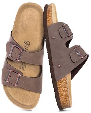 FITORY Sandales Femme été confortable，Chaussures et Mules Orthopédiques Femme en Cuir，Lacet Reglable，Marron，Taille 38