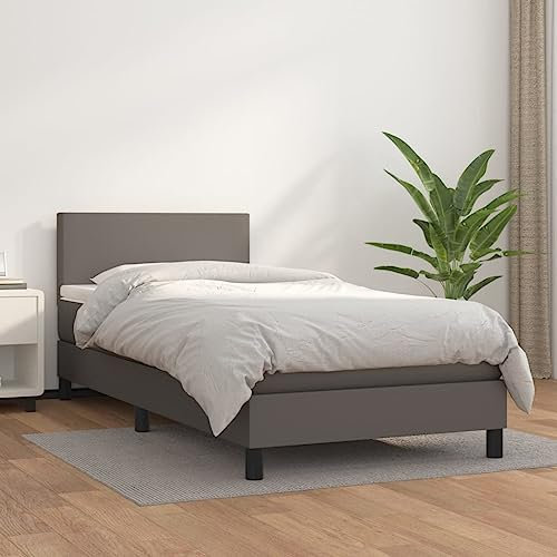 Iiaky Boxspringbett mit Matratze Grau 100x200 cm Kunstleder Bett Mit Bettkasten Bett Boxspringbett Betten Boxspringbett Mit Matratzeer // 3140991