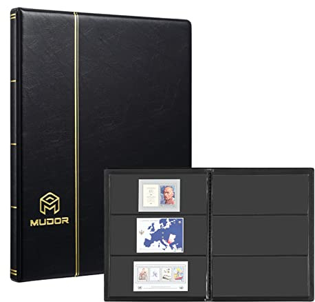 Muroad - Álbum de sellos (3 filas, 60 bolsas, álbum de colección de sellos para coleccionistas, 10 hojas, libro de almacenamiento, negro (3 filas)