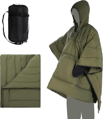 REDCAMP Coperta a poncho da esterno con cappello, ultraleggera, multifunzionale e calda, impermeabile, per uomo e donna, per trapunta o sacco a pelo, per escursioni, picnic