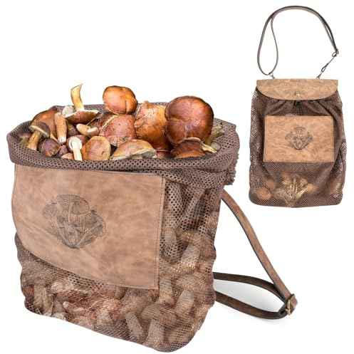 DRACHENADER Foldable Mushroom Foraging Bag - Breathable Mesh Storage with Adjustable Shoulder Straps for Outdoor Hiking & Mushroom Hunting.
