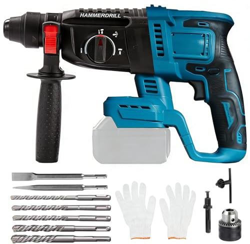 Martello Perforatore a Batteria per Batteria Makita 18V, 3 in 1 Senza Spazzole con 7 Punte per Trapano, Guanti, 3 Modalità di Funzionamento, Impugnatura Anti-vibrazione e Frizione di Sicurezza