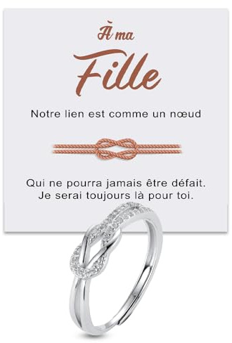 Bague Nœud Femme bague Fille en Argent Sterling 925 Idée Cadeau pour filles pour elle Noël Anniversaire réglable - Coffret avec DÉDICACE inclus