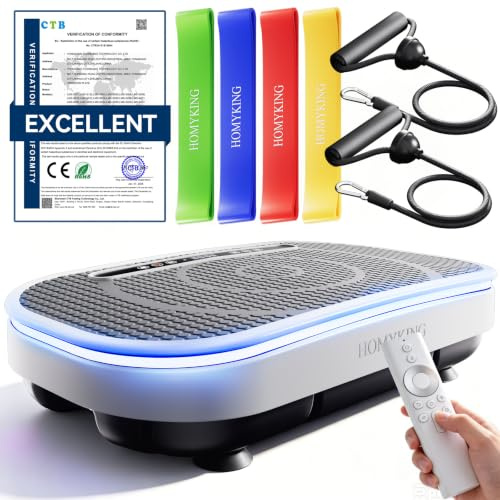 DAHAIY Plateforme Vibrante, Plaque Vibration Plate Fitness Équipement Sport Maison Entraînement Musculation, avec 4 Bandes de Résistance 120 Niveaux d'Intensité Haut Parleur Bluetooth