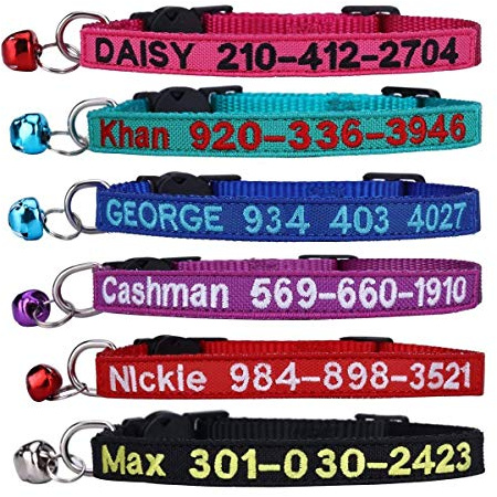 WFRLQ Cat Collar,Personalized Embroidered Nylon Cat ID Collars with Bell - Custom Text with Pet Name and Phone Number … (Cat Collar)