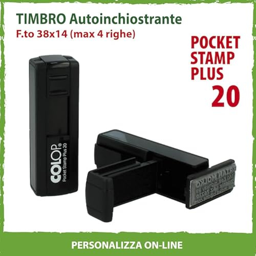 Timbro Personalizzato Tascabile Autoinchiostrante Scegli e Componi Online il Testo 4 Righe Colop Pocket Stamp Plus 20 Inchiostro NERO Dottore Ufficio Scuola Lavoro