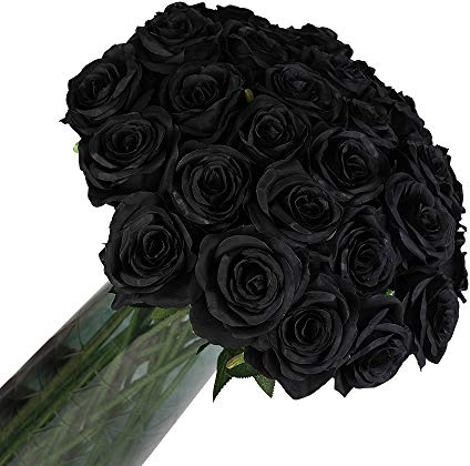 Laelfe 12 Stück Schwarze Künstliche Rosen, 53 cm Langer Stängel Kunstblumen Rosen, Realistische Schwarze Kunstrosen für Hochzeitsramos, Heimdekoration, Party Arrangements, Hotel Garten Dekorationen