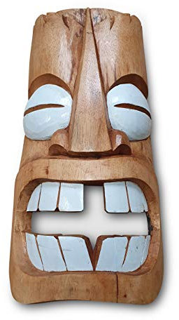 Kinaree Masque en bois Tiki - Décoration hawaïenne - Masque mural de 50 cm - Visage amical