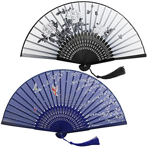 Ventaglio Giapponese a mano in Seta bambù Pieghevole, con Nappe, in stile per Cosplay, Regalo, Decorazione da parete