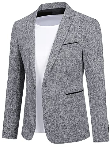 Men's Suit Jacket One Button Slim Fit Sport Coat Business Daily Blazer Large Z/Grey