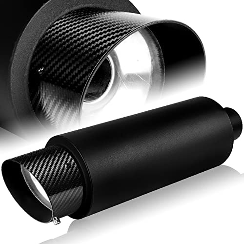 Q1-TECH, Universal 4 Carbon Fiber Slant Tip JDM N1 Style Muffler Hi Flow Black Stainless Steel Weld-On 2.5 Inlet , Muffler , Removable Silencer Pre-attached