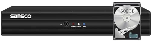 SANSCO Grabadora DVR de 4 canales de 5 MP con disco duro de 500 GB para sistema de cámara CCTV, requiere cámaras de seguridad AHD/CVI/TVI/IP/CVBS, notificaciones push de detección de movimiento