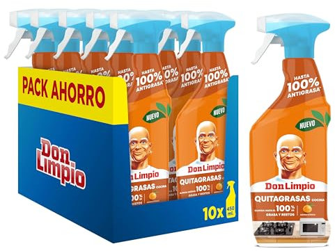 Don Limpio Limpiador Cocina Multiusos En Spray 10 x 450ml, Hasta Un 100% De Poder Desengrasante, Limpieza en Multiples Superficies de la Cocina