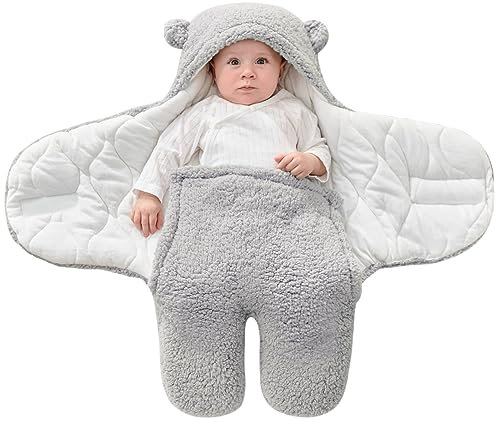 FUNUPUP Baby Pucksack Winter Neugeborene Einschlagdecke Baby Schlafsack Wintersack Weich Warm Wickeldecke für Säugling Baby (Grau, 0-3 Monate)