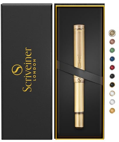 Scriveiner Brass EDC Luxury Rollerball Pen, Stunning Heavy Pocket Rollerball, Hand Brushed Bronze Finish, Best Writing Gift for Men, Women, German Schmidt Refill, Fancy Office & Designer Pen