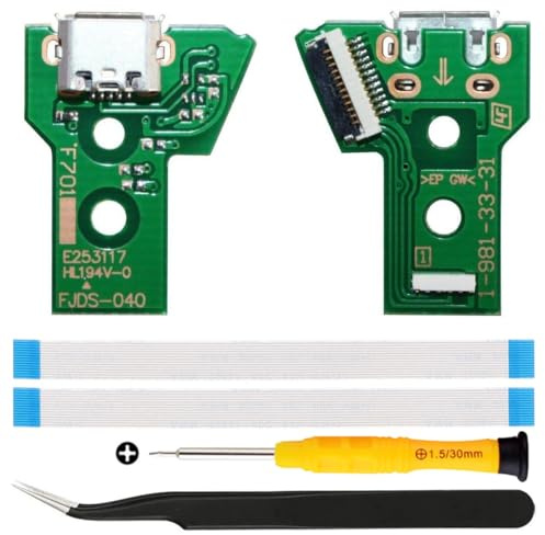 ZHUROUPU JDS-030/JDM-030 Ersatz Micro USB-Ladeanschluss-Adapter Reparaturanlade-Ladegerät Schaltkreis mit 12 Pin Flex-Kabel und LED-Leuchte für PS4 Wireless Controller