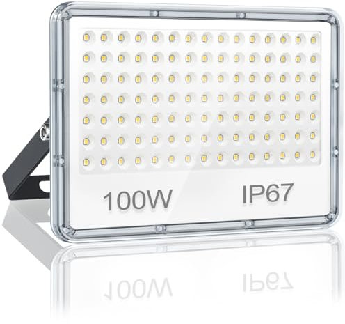 YIQIBRO Faretto LED da Esterno 100W, Faro LED Esterno Impermeabile IP67, 10000LM 6500K Bianca Fredda Lampade, 105 LEDs Luci per Giardino, Terrazza, Garage, Magazzini