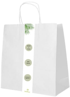 DeinPack 300 x Papiertüten 25 x 26 x 17 cm weiß Umweltschonende Papier Tragetaschen groß I Papiertüten Geschenktüten Papiertragetaschen biologisch abbaubar, kompostierbar