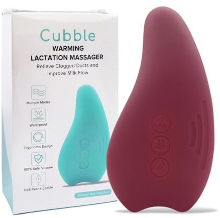 Cubble Masseur d'allaitement chauffant 2 en 1 | Soutien d'allaitement pour conduits obstrués, engorgement et flux de lait – Vibration de chaleur apaisante pour les mamans qui allaitent (séquoia)