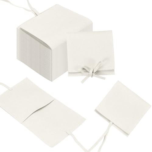 Sourcing Map 40 bolsas de microfibra para joyas, mini bolsas de embalaje de 3.1 x 3.1 pulgadas con corbata para pequeñas bolsas de regalo de joyería, collares, aretes, pulseras, color blanco