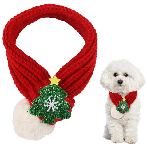 BRTNUP Écharpe de Noël Pour Chien et Chat - Tricotée Rouge Pour Animal de Compagnie - Accessoire d'Hiver Pour Chiot