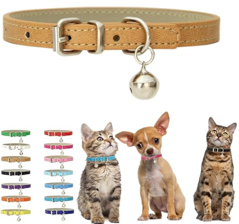 Collare HimyBB per cuccioli con campanellino, in morbido pelle PU, collari per gatti e cani regolabili con fibbia, per XXS XS extra piccolo medio minuscolo, femmina maschio ragazzi ragazze, per