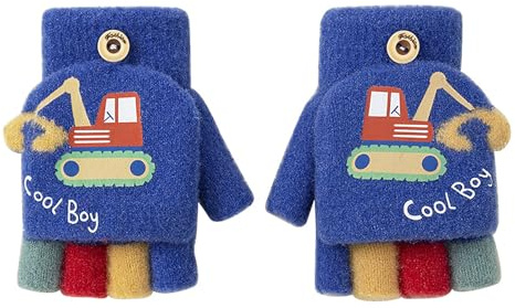 JIAHG Gants Demi-doigts à Rabat pour Enfants 2-4 Ans Mitaines en Tricot d'Automne Hiver pour Bébé Garçon et Fille Ecole Maternelle - Doux Chaud Confort anti Froid