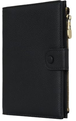 WASON Reisepasshülle aus Leder – Passhülle mit Reißverschlussfach für Ausweis, Bordkarte, Ticket, Bargeld, SD-Karte und Reiseutensilien für Männer und Frauen (Black)