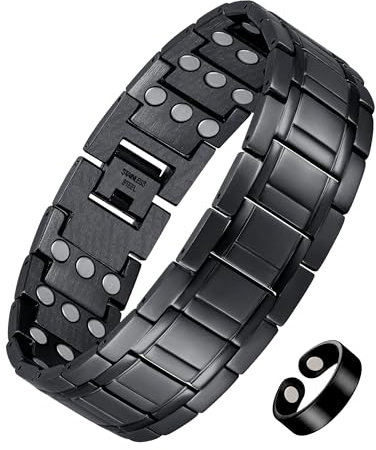 Jecanori 3X Magnetic Bracelet for Men and Copper Ring WIth 3500 Gauss Ultra Strength Magnets,Adjustable Titanium Steel Magnetic Bracelet with Adjustment Tool & Gift Box(black)