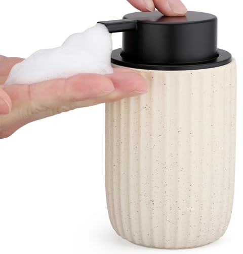 Segbeauty Seifenspender Keramik Beige, 320ml Duschgel Spender, Shampoo Flaschen zum Befüllen, Seifenschaumspender für Handseife, Duschgel, Spülmittel, Shampoo