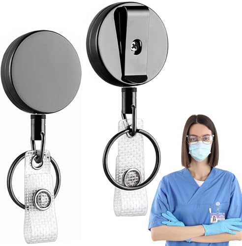2 unidades de llavero extensible, llavero extensible, cinta para llaves extensible, soporte para tarjetas y clip para tarjeta de nombre