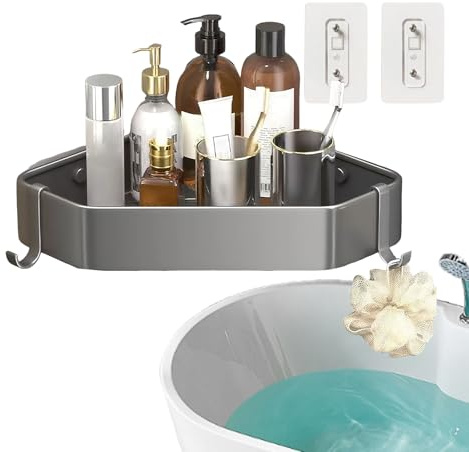 Sghtil Estantería de ducha, sin taladros, con fácil montaje, ahorra espacio en la esquina de la ducha para bañera y apartamento