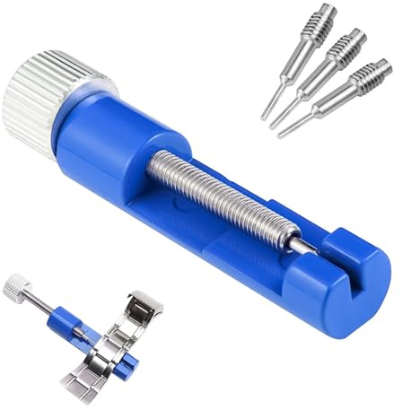 1 st verktyg för borttagning av klocklänk, reparationsverktyg för klockarmband med 3 extra stift för remjustering, bärbart justeringssats för klockarmband länkstift – blå