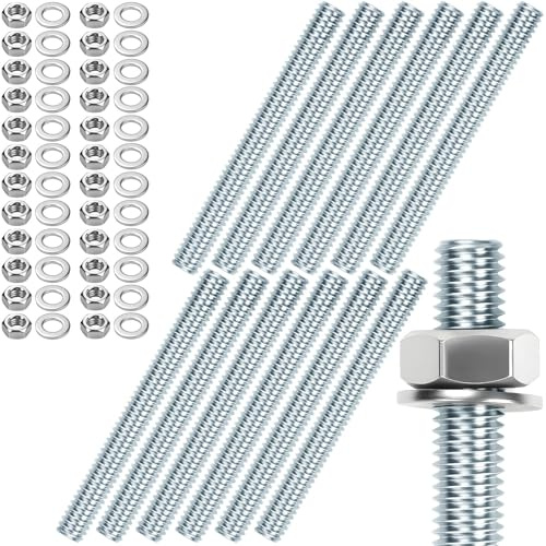 12 stycken gängstänger M6 gängstänger M6 x 100 mm gängstång gängbultar galvaniserat stål gängstift blå zink gängstavar med 24 st sexkantsmuttrar och 24 st brickor